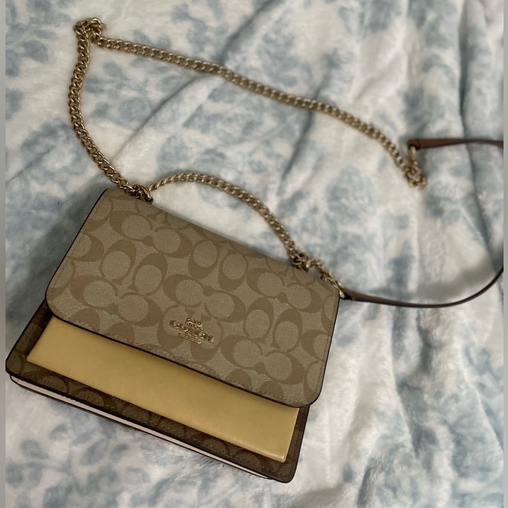 Coach Tan and Cream Crossbody Bag with Signature Monogram & Wallet